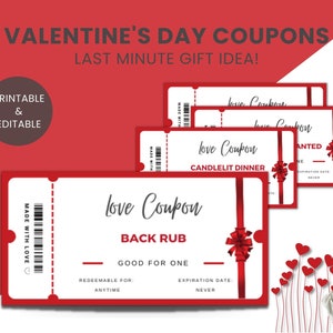Love Coupon Book, EDITABLE PDF, Valentines Day Gift, Printable Coupons, Anniversary Gift for Him, Personalized Gift for Her