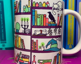 Book Lover Mug, Bookish Mug, Book Nook, Bookish Gifts, Book Lover Gift, Book Coffee Mug, Black Cat Mug, Halloween Witch, Bibliophile Gifts
