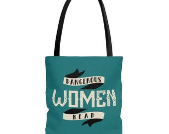 Library Book Tote Bag, Dangerous Women Read, Book Lover Gift, Literary Book Tote