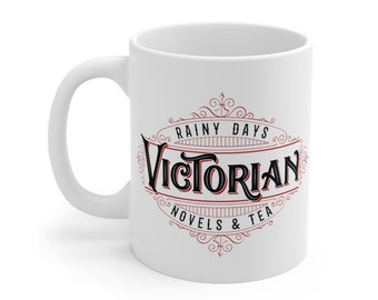Taza de té Victober, Días lluviosos Novelas victorianas y té, Taza de té de lectura, Regalo para los amantes de los libros, Literatura victoriana