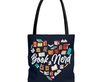 Library Book Tote Bag, Book Nerd, Heart, Book Lover Gift, Literary Book Tote