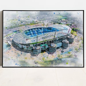 Manchester City Oil Painting Print / Etihad Stadium Art Print / Manchester Print / Football ground / Soccer / Football / Man city/ Wall Art