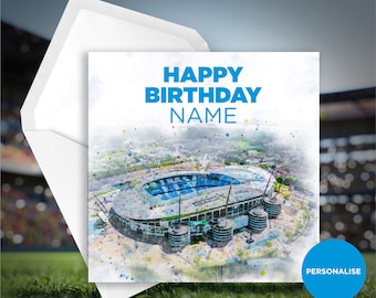 Manchester City Birthday Card - Etihad Birthday Card - Personalised Name Birthday Card - Name Birthday Card - Football Birthday Card