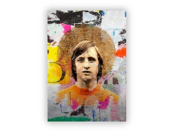 Impressão artística de Johan Cryuff / Faixa retrô / Impressão holandesa / Holanda / Futebol / Copa do Mundo / Arte de parede