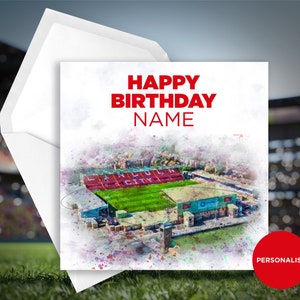 Cartão de aniversário de Lincoln City - Estádio Sincil Bank - Cartão de aniversário personalizado - Cartão de aniversário com nome - Cartão de aniversário de futebol