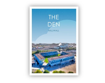 Stampa artistica retrò di Millwall / Stampa artistica The Den / Stampa Millwall / Campo da calcio / Calcio / Calcio / Arte murale