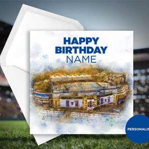 Chelsea Geburtstagskarte - Stamford Bridge Geburtstagskarte - Personalisierter Name Geburtstagskarte - Name Geburtstagskarte - Fußball Geburtstagskarte