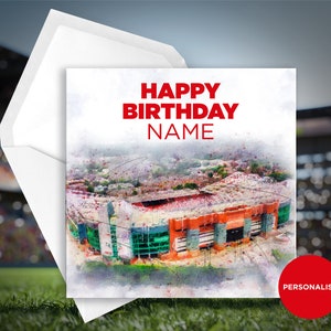 Manchester Utd Geburtstagskarte - Alte Traford Geburtstagskarte - Personalisierter Name Geburtstagskarte - Name Geburtstagskarte - Fußball Geburtstagskarte