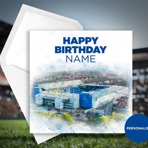 Tarjeta de cumpleaños del Everton - Tarjeta de cumpleaños del Goodison Park - Tarjeta de cumpleaños con nombre personalizada - Tarjeta de cumpleaños con nombre - Tarjeta de cumpleaños de fútbol