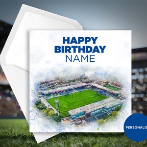 Carte d'anniversaire de Rochdale Town - stade Spotland - carte d'anniversaire personnalisée - carte d'anniversaire nom - carte d'anniversaire de football