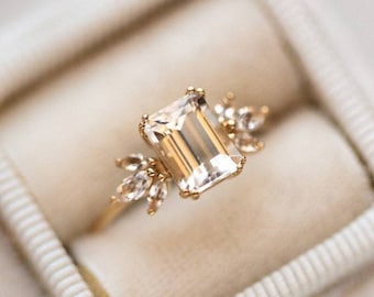 Vintage 14k Rose Gold Round Cut Champagne Topaz Double Halo Engagement Lady Ring