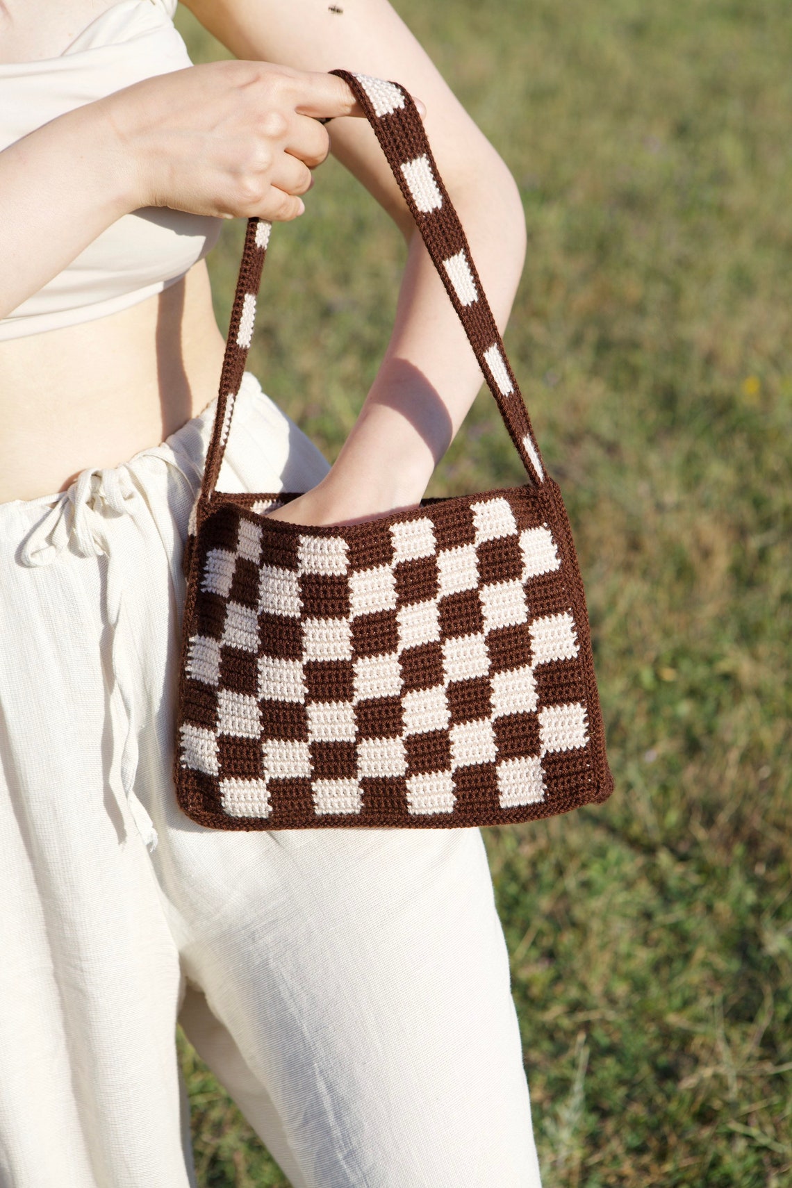 Crochet Checkered Bags Crochet Bags Checkered Shoulder Bag | Etsy