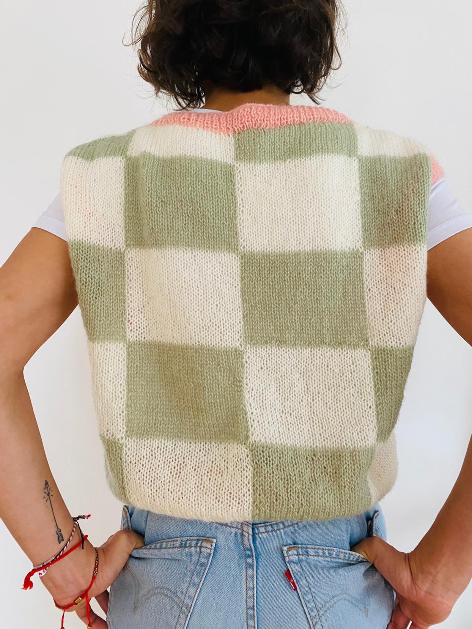 Checkered Knit Sweater Vest Handmade Knitted Vest Etsy