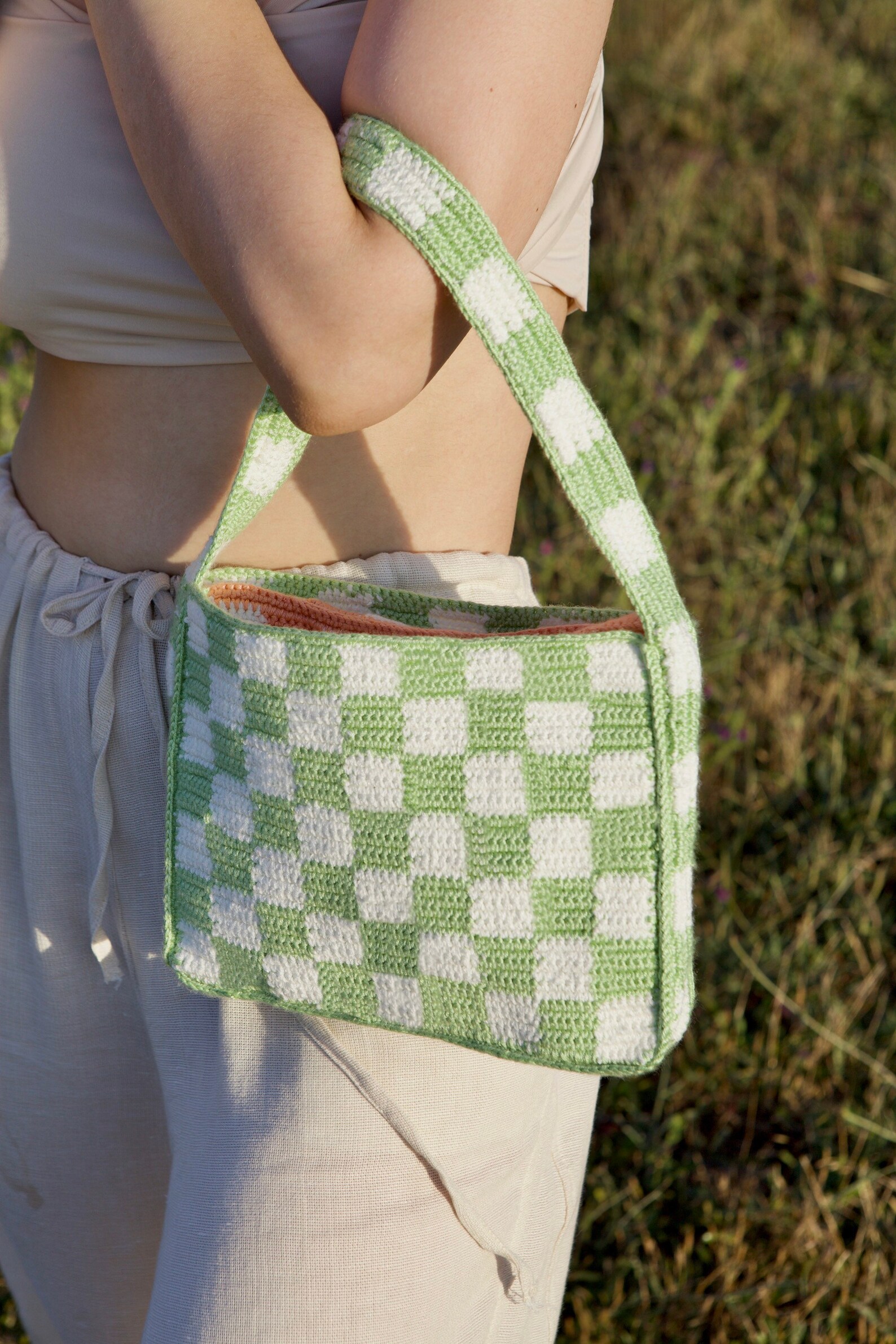 Crochet Checkered Bags Crochet Bags Checkered Shoulder Bag Etsy