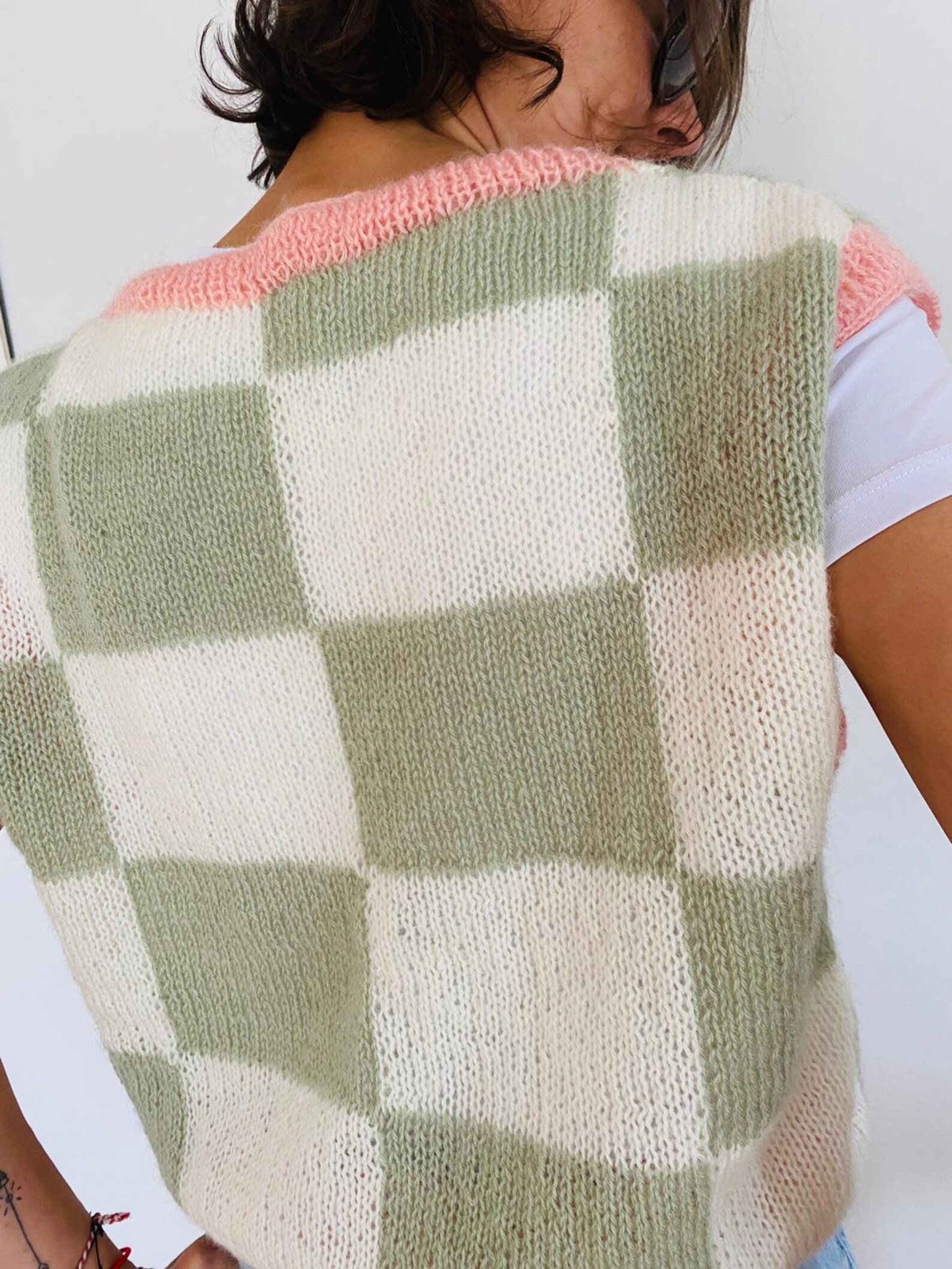 Checkered Knit Sweater Vest Handmade Knitted Vest Etsy