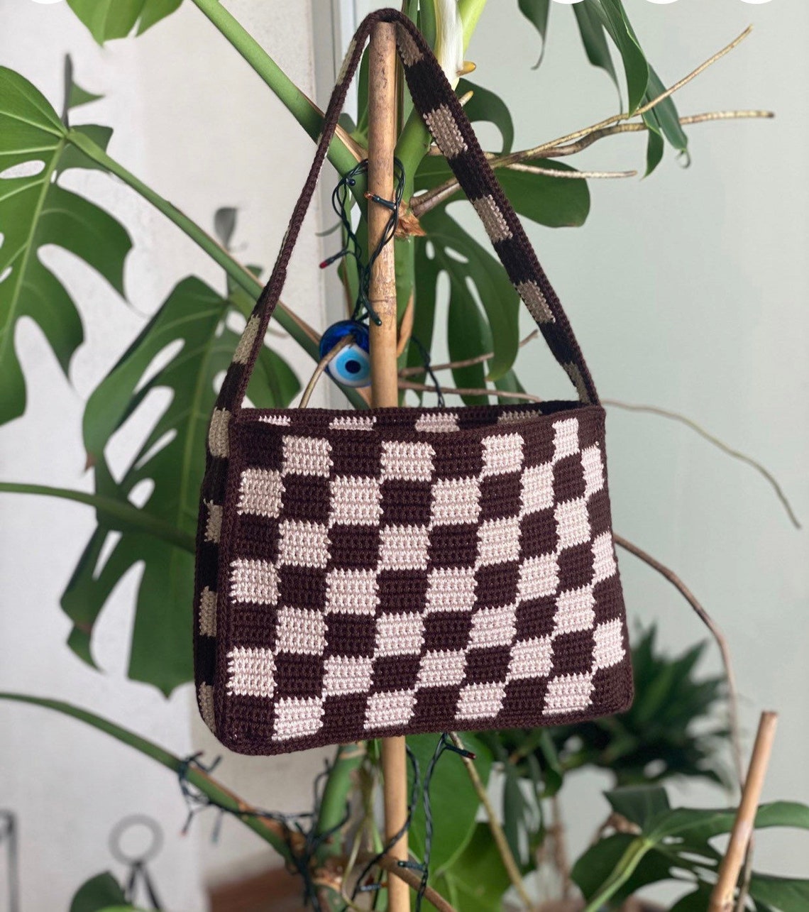 Crochet Checkered Bags Crochet Bags Checkered Shoulder Bag | Etsy