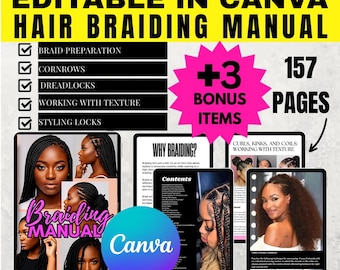 Braiding Manual | 157 Pages | Beauty Hairstyle Book | MRR & PLR | Master Resell Rights | Dreadlocs | Cornrows | Canva