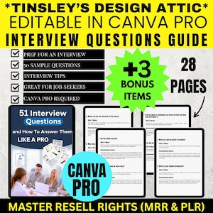 Interview Questions Guide: MRR & PLR Canva Template (Digital Download, Alternate Cover Page Provided)