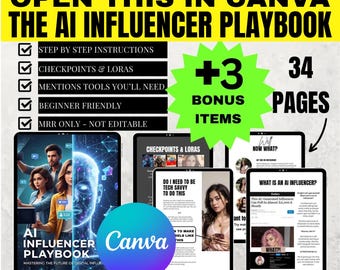 AI Influencer Playbook eBook | 34 Pages | MRR | Master Resell Rights | Faceless Marketing | Canva