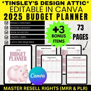 Budget Planner | 2025 | MRR & PLR | Finances | Organization | Tracker | 73 Pages | Master Resell Rights | Requires Canva Pro