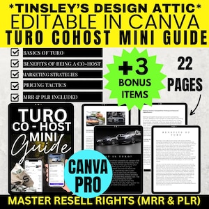 Turo Co-Host Mini Guide | 22 Pages | MRR & PLR | Master Resell Rights | Work for Turo | Car Fleet | Canva Pro | Alternate Cover provided