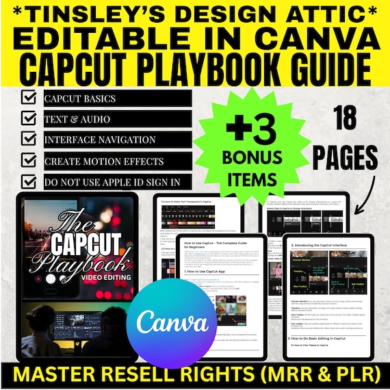 CapCut Video Editing eBook Mini Guide | 18 Pages | MRR & PLR | Master Resell Rights | Canva