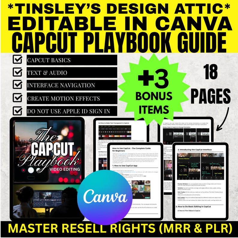 CapCut Video Editing eBook Mini Guide | 18 Pages | MRR & PLR | Master Resell Rights | Canva image 1