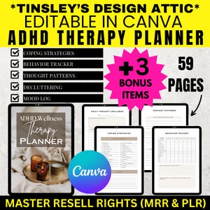 ADHD Planner | MRR & PLR | Master Resell Rights | 59 Pages | Editable in Canva | 2025 | Wellness | Therapy | Organizer
