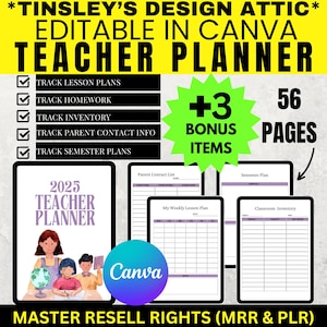 Teacher Planner 2025 | 56 Pages | MRR & PLR | Master Resell Rights | School | Homeschool