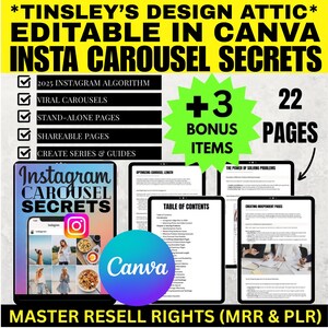 Instagram Carousel Mini Guide: MRR & PLR Canva Template (22 Pages, Digital Download)
