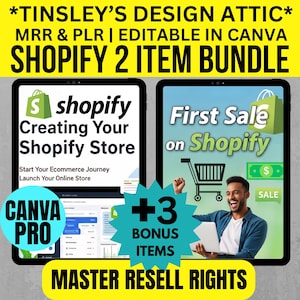Shopify Bundle | Shopify Store eBook + 1st Sale on Shopify Guide  | MRR & PLR | Master Resell Rights | Canva Pro | Alternate Covers provided