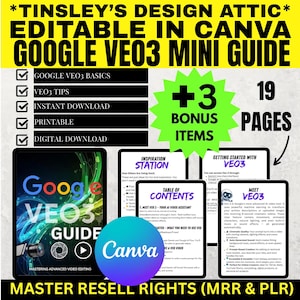 Google VEO3 for Beginners A Simple Guide | 19 Pages | MRR & PLR | Digital Download | Video Creation | Printable | Editable in Canva