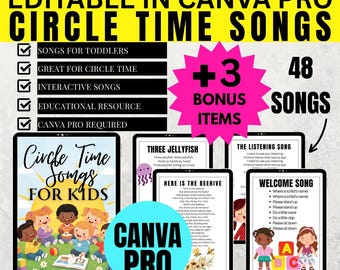 Toddler Circle Time Songs: 48 Educational Resources (Canva Pro Required)