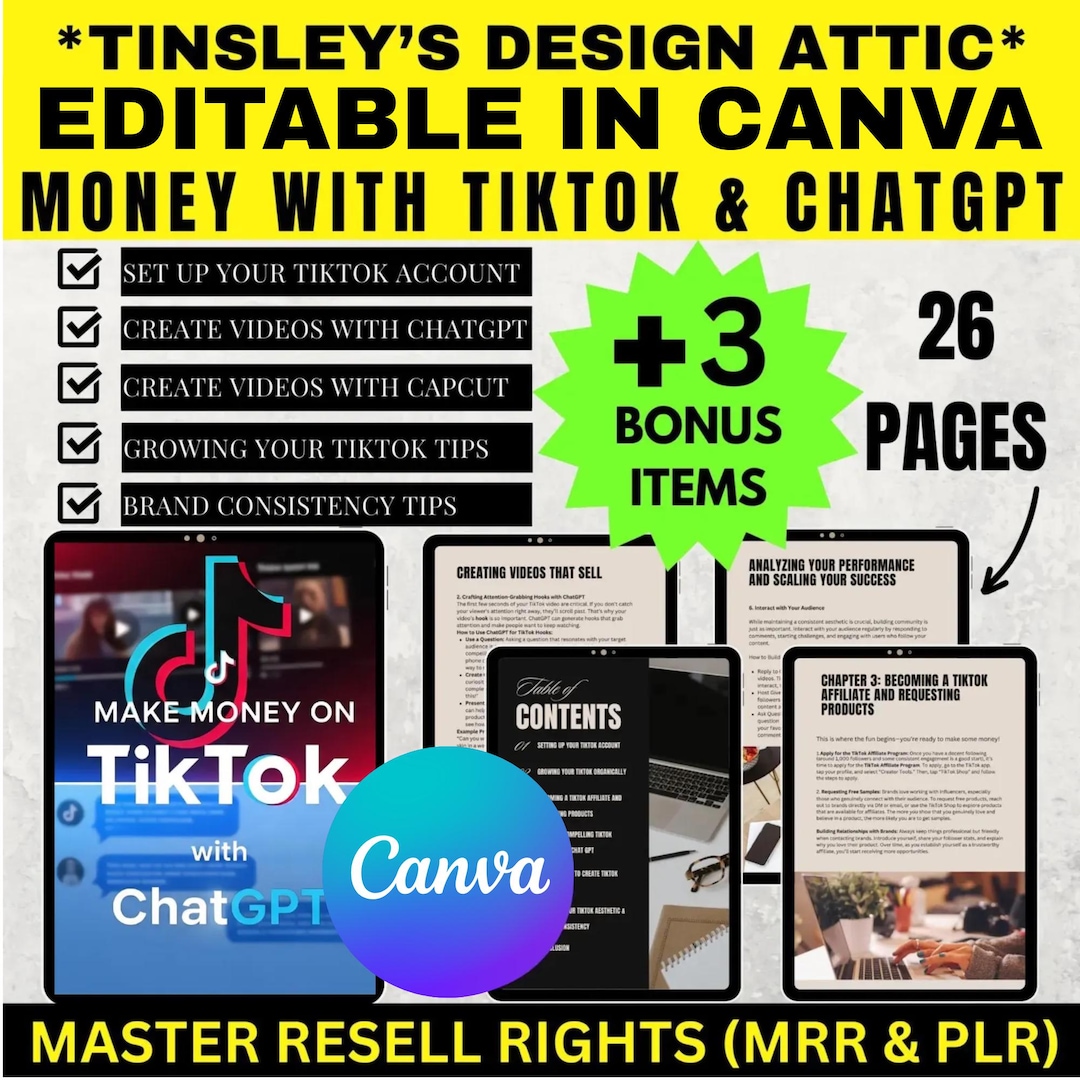 Tiktok Chatgpt Guide Ebook | MRR & PLR | Master Resell Rights | Canva ...