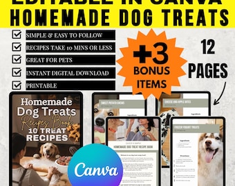 Homemade Dog Treats Mini Recipes Book | 10 Recipes Included | 12 Pages | MRR & PLR | Master Resell Rights | Dog Lovers | Canva | Printable