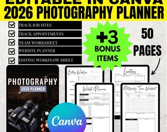 Photography Planner | 50 Pages | MRR & PLR | Master Resell Rights | Photographer | Hobby | Career | Canva