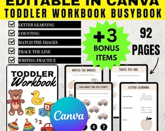 Toddler Busy Book Workbook | 92 Pages | MRR & PLR | Master Resell Rights | Editable | Printable | Activities for Kids | Canva