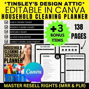 Household Cleaning Schedule and Planner | 138 Pages | MRR & PLR | Master Resell Rights | Canva | Alternate Cover Page provided
