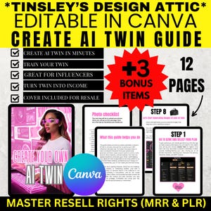 AI Twin Guide: MRR & PLR, Pixar Avatar, Resell Rights (Canva Editable, Digital Download)