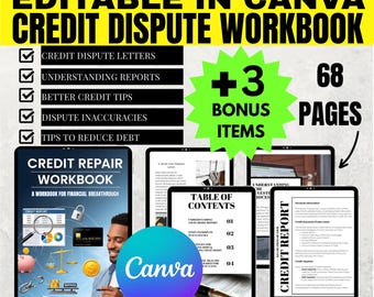 Credit Repair Workbook Guide | 68 Pages | MRR & PLR | Master Resell Rights | Restore Your Credit | Canva