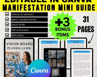 Vision Board Planning Mini Guide : Manifesting Millions 101 | 31 Pages | MRR & PLR | Master Resell Rights | Not a real Planner | Canva