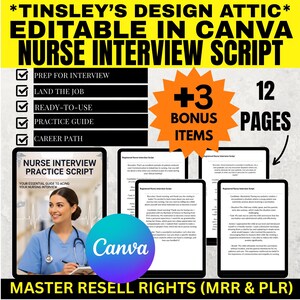 Nurse Interview Practice Script | 12 Pages | MRR & PLR | Master Resell Rights | Canva