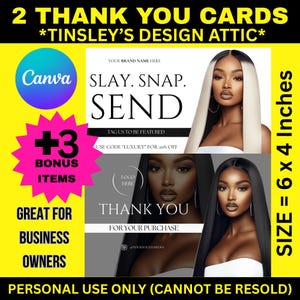 Thank You Cards | Set of 2 | Personal Use Only, Cannot Be Resold | Great for Business Owners, Retail and Salon Professionals | Canva Pro