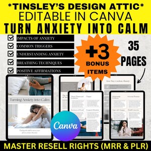 Anxiety Relief eBook Therapist Workbook | Life Coach Therapy Resources | Mental Health | MRR & PLR | Master Resell Rights | 2025 | Canva Pro