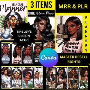 Melanin Planners Bundle | Canva Pro | All 3 Planners Include Ai Generated Images for cover designs resell options | Master Resell Rights