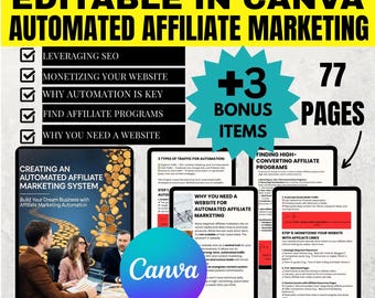 Automated Affiliate Marketing System Guide | 77 Pages | MRR & PLR | Master Resell Rights | Canva