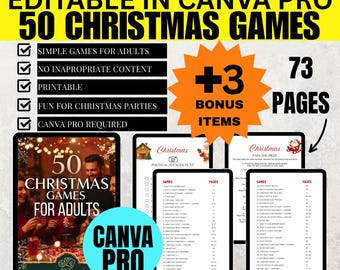 50 Christmas Games for Adults | 73 Pages | MRR & PLR | Master Resell Rights | Holiday Fun | Party | Parties | Game night | Canva Pro