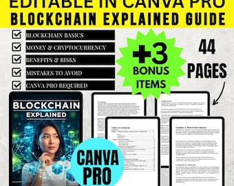 Blockchain Explained eBook | 44 Pages | MRR & PLR | Master Resell Rights | Canva Pro | Technology | Cryptocurrency | Money | Printable