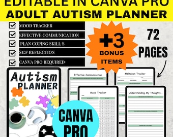 Autism Planner for Adults | MRR & PLR | Mental Health | Neurodivergent | Daily Routine | Productivity | Time Management  | Personal Thoughts