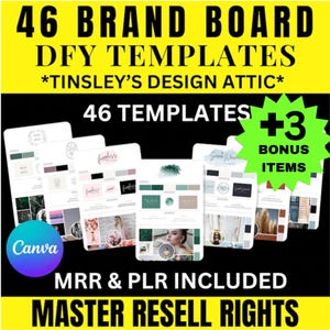Brand Board Templates for Business | Logo, Color Palette, Fonts | 46 DFY Branding Templates | MRR & PLR | Master Resell Rights | 2025